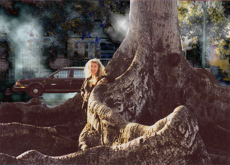 Susan by snakelike tree in Miami