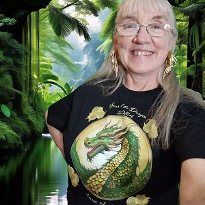 Susan in dragon t-shirt