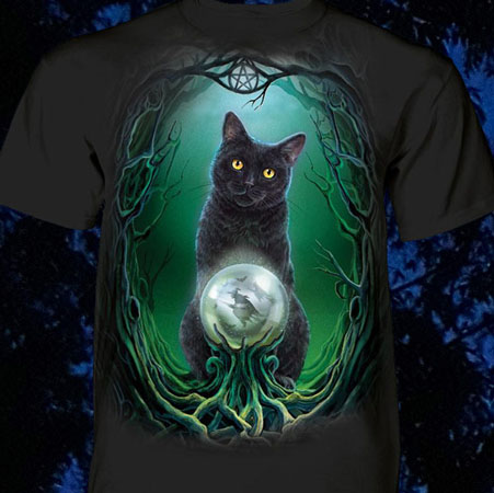 Wiccan Cat on black tee